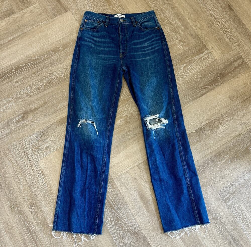 Re/Done 90s High Rise Loose Straight Jean Worn Blue Women 28 Classic